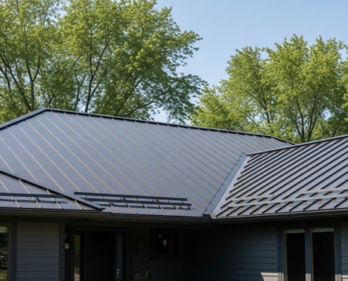Completed Minnesota home with a new standing seam metal roof designed for durability in harsh weather.