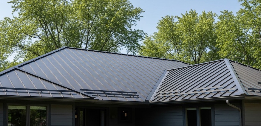 Completed Minnesota home with a new standing seam metal roof designed for durability in harsh weather.